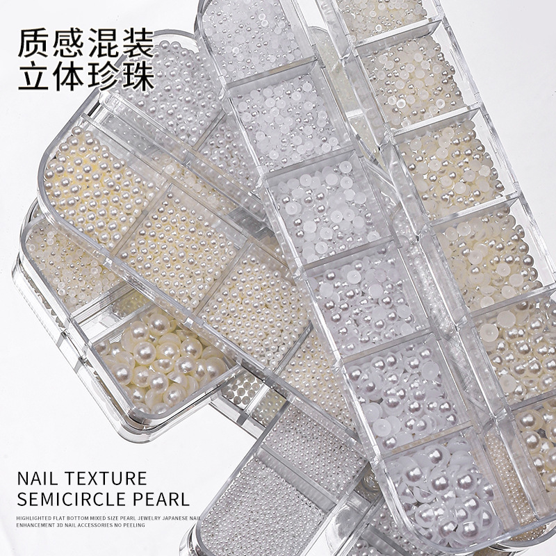 Nail Art Flats Bottom Pearl Jewelry Wholesale Popular Japanese Style DIY Stereo Size Mixed Round Material Packaging Jewelry