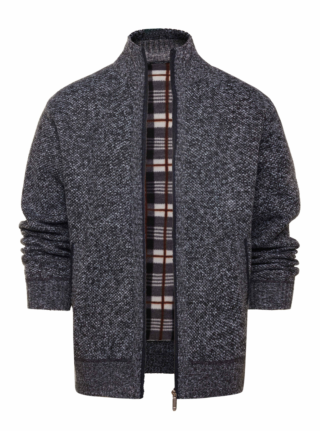 Nuevo transfronterizo Amazon otoño y invierno nuevo aguja fina de alta calidad para hombres con cardiganas de vello de cuello de pie abrigo de suéter cálido