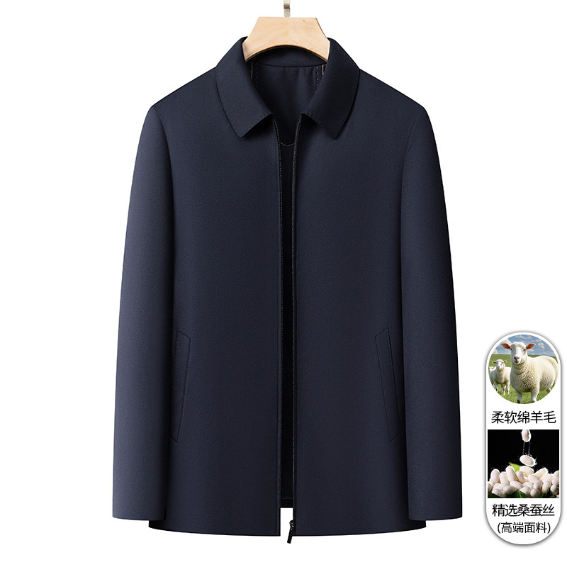 High-End Imitation Wool and Silk Jacket for Spring and Autumn, Business Casual Turn-Down Collar Top, Solid Color Executive Simple Coat for Men