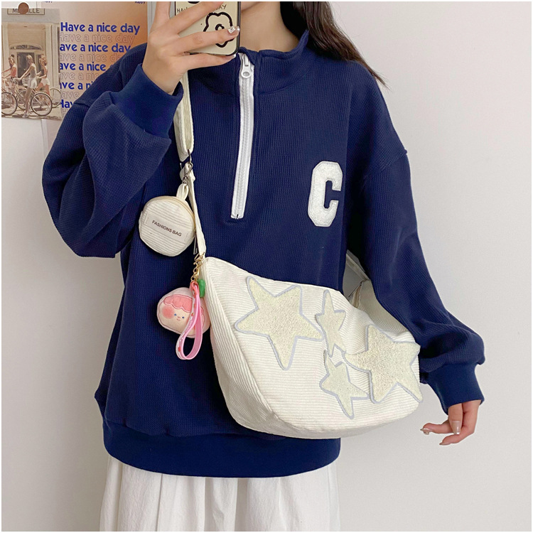 Large-capacity five-pointed star bag, women's crossbody Instagram summer cute and versatile single-shoulder canvas bag, student commuting dumpling bag undefined