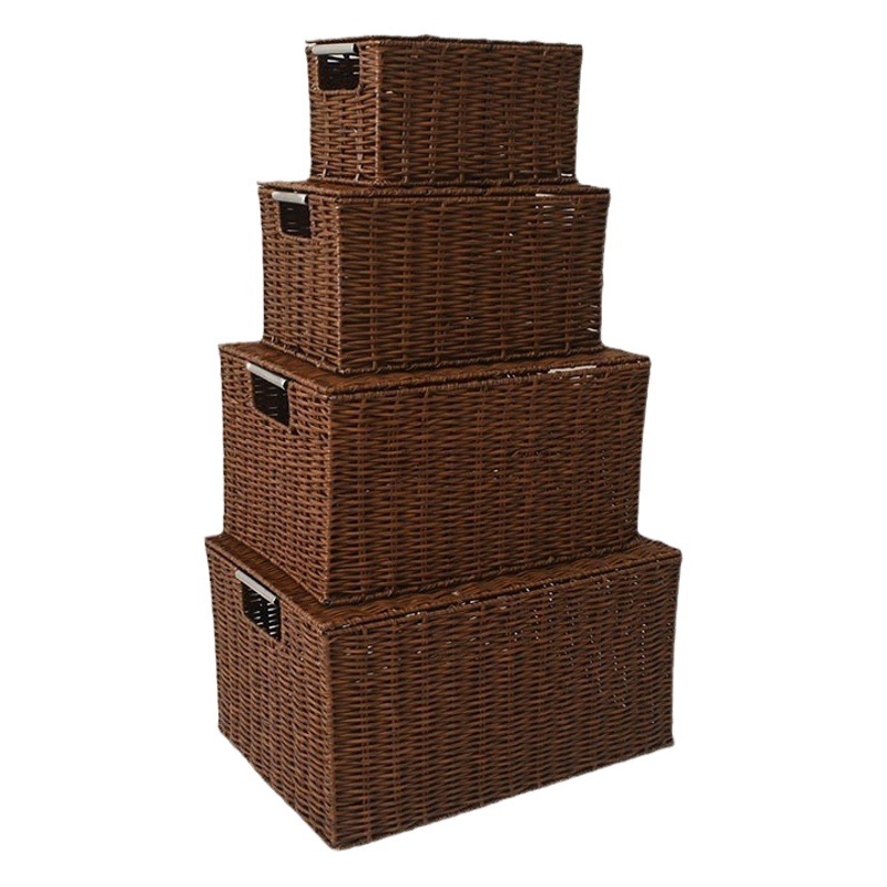 Cesta de almacenamiento con tapa snack caja de almacenamiento de artículos diversos caja de almacenamiento de escritorio caja de almacenamiento de ratán de juguete caja de almacenamiento tejida cesta doméstica