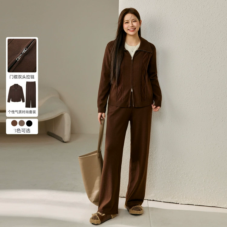 Funny Show большой размер женской модной личности двухголовый свитер на молнии брюки из двух частей толстый mm2024 осенний новый стиль