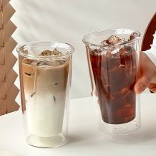 透明双层隔热玻璃高硼硅咖啡杯冰美式耐高温ins风家用牛奶水杯子