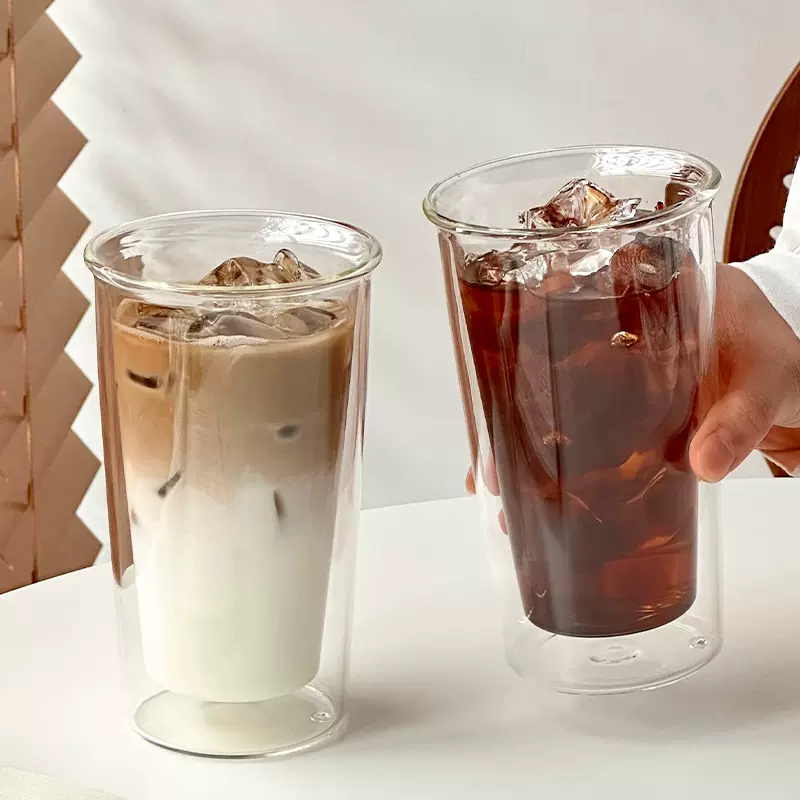 透明双层隔热玻璃高硼硅咖啡杯冰美式耐高温ins风家用牛奶水杯子