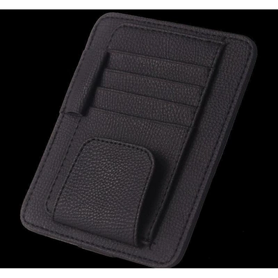 Car Sun Visor Bill Holder Car Multifunctional Microfiber Leather Card Holder Leather Pattern Glasses Holder Storage Holder Card Slot (Car Glasses Clip/Bill Clip) - black