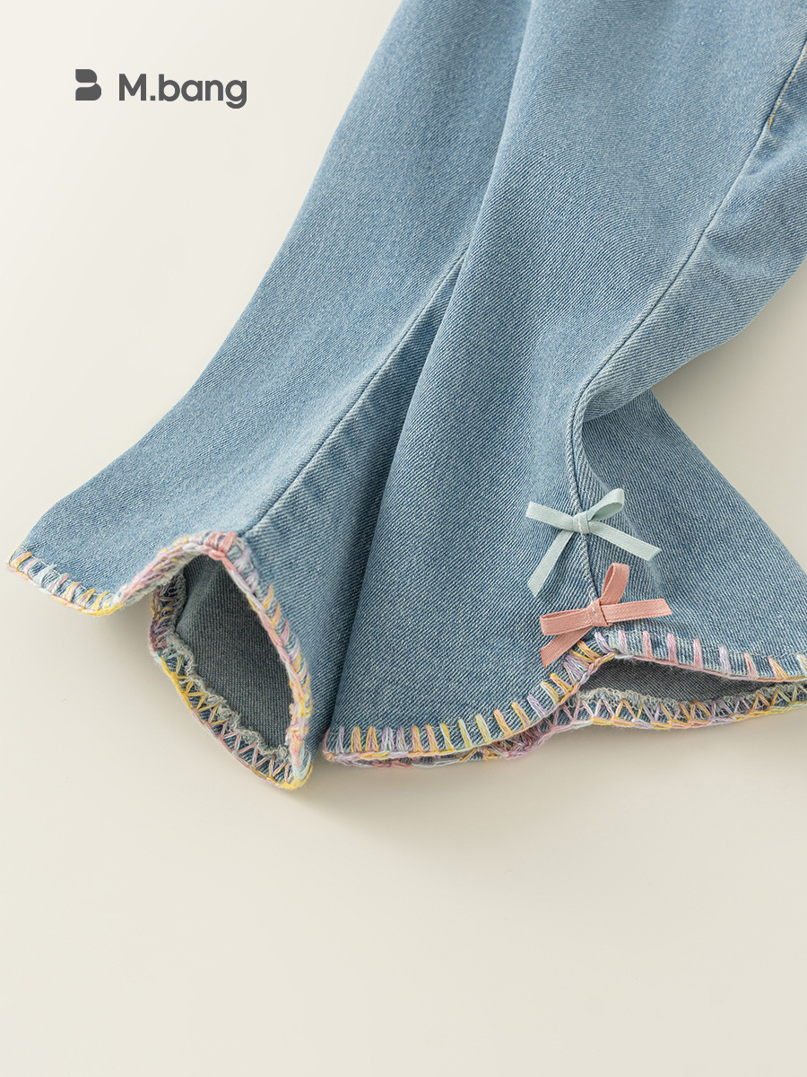 Ropa infantil Youbao, pantalones acampanados para niñas, primavera y otoño, pantalones para niñas, jeans de color claro con lazo estilo coreano para bebés. image 4