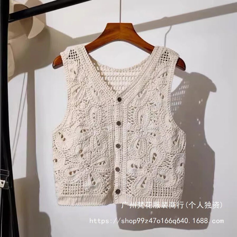 Ethnic Crochet Thick Knitted Vest Sleeveless Hollow Thin Single-breasted Cardigan Outer Wear Top Women's Wholesale Ethnic Crochet Thick Knitted Vest Sleeveless Hollow Thin Single-breasted Cardigan Outer Wear Top Women's Wholesale