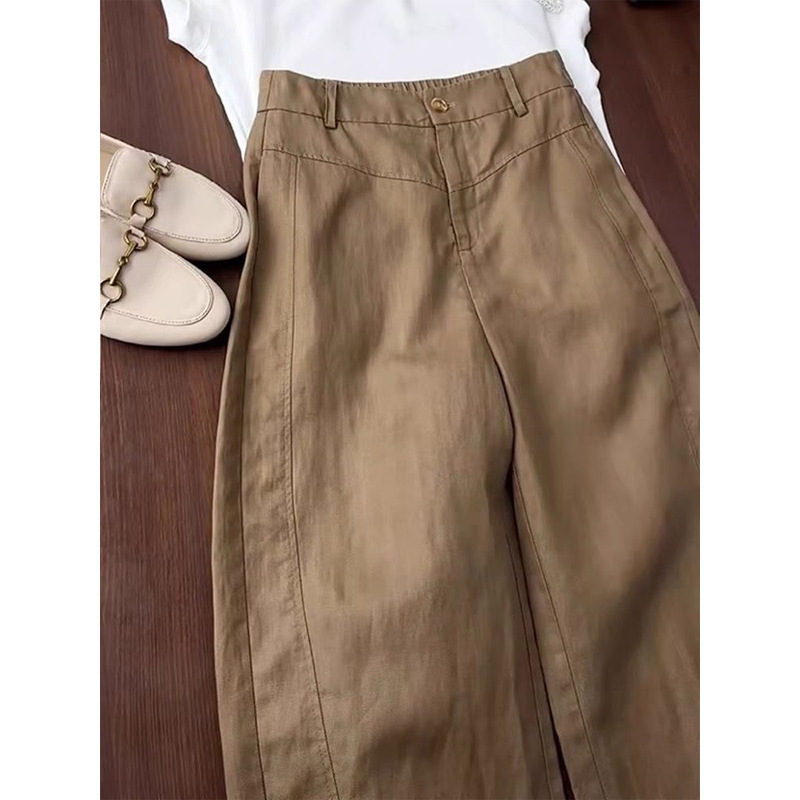 This Year's Popular Lazy Style High-Waisted Wide-Leg Pants for Women in Summer Brown Tencel Linen Loose and Comfortable Casual Pants
