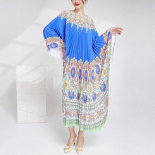 跨境外贸加大码连衣裙女高档长裙欧美女装宽松高级感百褶裙子长款