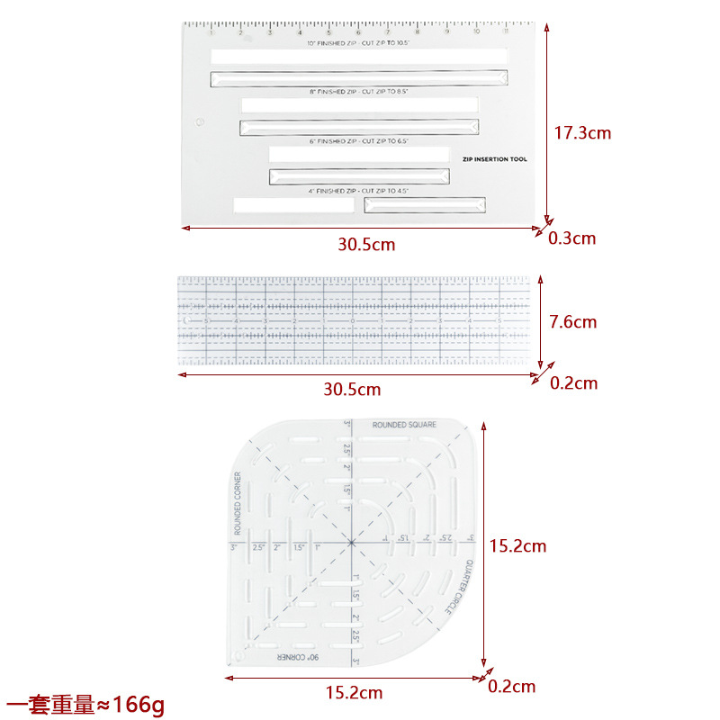 Regla de diseño de ropa Regla de mosaico de costura de forma especial de acrílico 90 ° Tela de corte Colección de plantillas de mosaico de doble regla