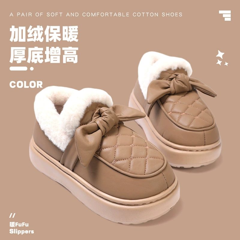 Kidan Shoe Factory PUpu хлопчатобумажные тапочки женский зимний бархат утолщение дома, чтобы согреться и носить водонепроницаемые нескользящие сумки и хлопчатобумажные туфли