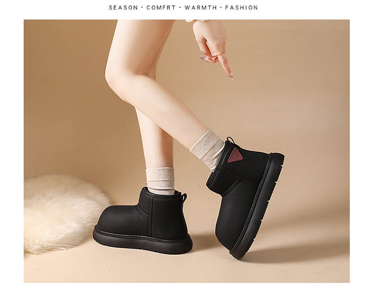 Bốt đi tuyết nữ da lì lót lông giữ ấm, đế cao 3-5 cm — màu đen chi tiết 18