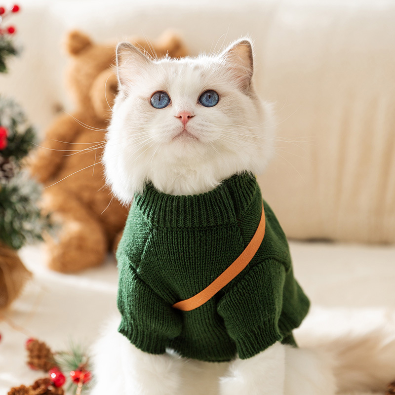 Otoño e invierno gato Navidad alce bolso de hombro suéter de punto cálido de dos pies Halloween perro pequeño ropa para mascotas