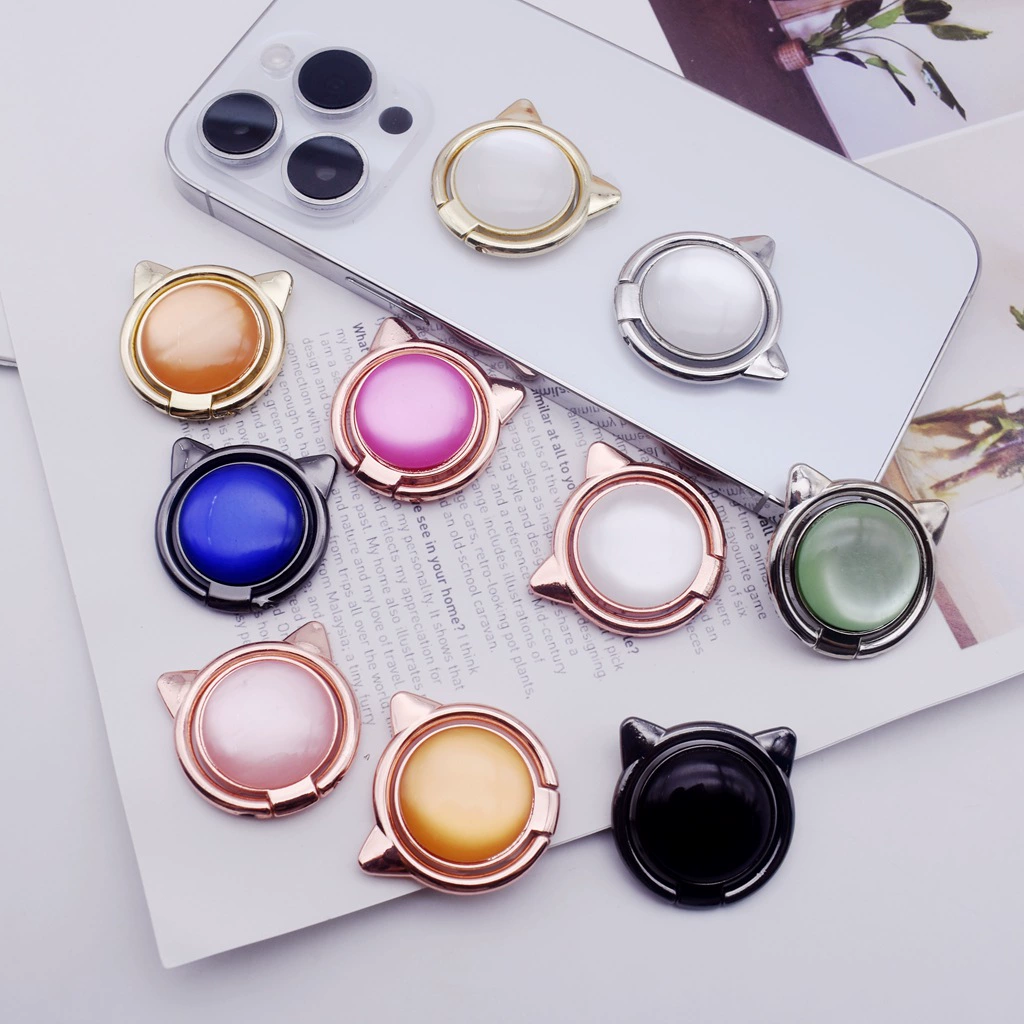 Инкрустированный бриллиантами драгоценный камень настольная подставка для мобильного телефона с металлической кольцевой пряжкой Little Devil Cat's Eye 360 Вращающаяся подставка для кольца на кошачий палец