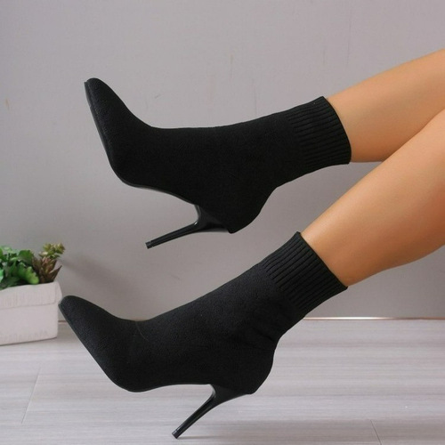 ②N 413 women high heel boots large size knitted elastic boots medium height