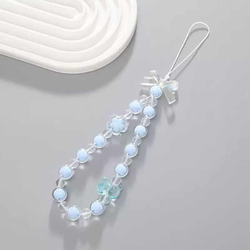 Bead-In-Bead Colorful Bear Clear Flower Beaded Mobile Phone Chain Pendant Anti-Lost Wrist Strap Cross-Border Jewelry Pendant