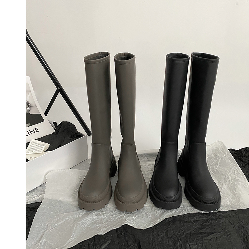 Walking in the world of grass planting machine cowhide version of the new but knee thick bottom thin high tube knight boots female versatile