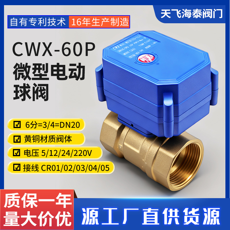 CWX-60P微型电动阀门 大扭矩DN20 6分直通铜球阀节水阀厂家批发