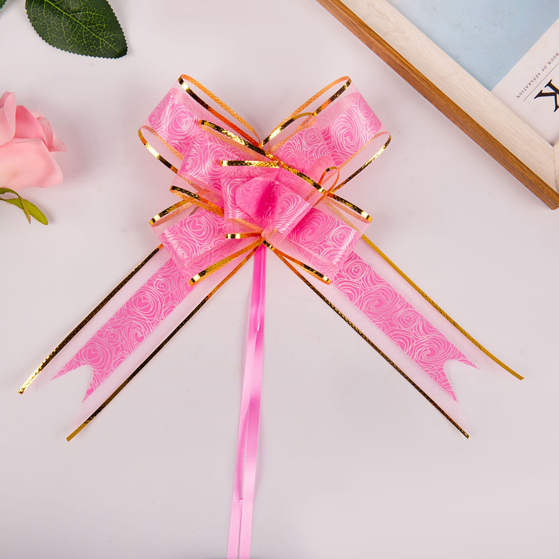 Transfronterizo 50 boda decoración del coche Rosa nieve hilo arco mano-Tirado flor cesta de frutas cinta de embalaje de regalo de Navidad