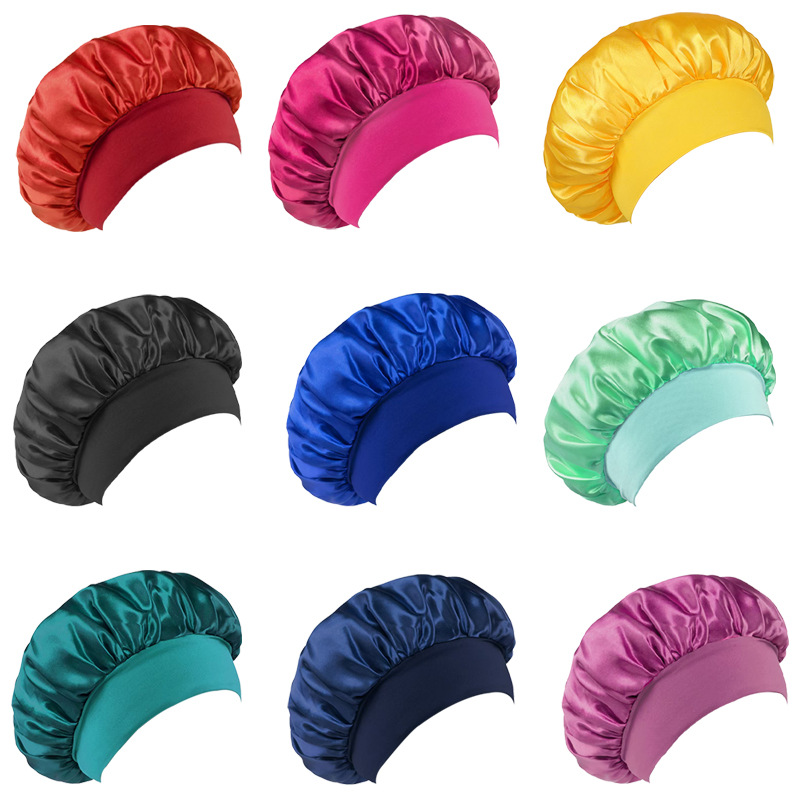 Gorro de Noche de Satén para Mujer con Borde Ancho para Dormir y Cuidado del Cabello image 3