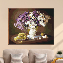 跨境外贸客厅的花朵数字油画手工填色画DIY手工油画客厅装饰画