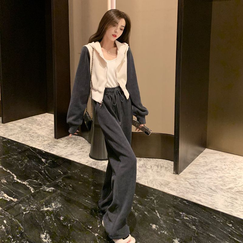 套装女秋季女装两件套洋气韩系时尚小个子慵懒风连帽秋冬款一整套|undefined