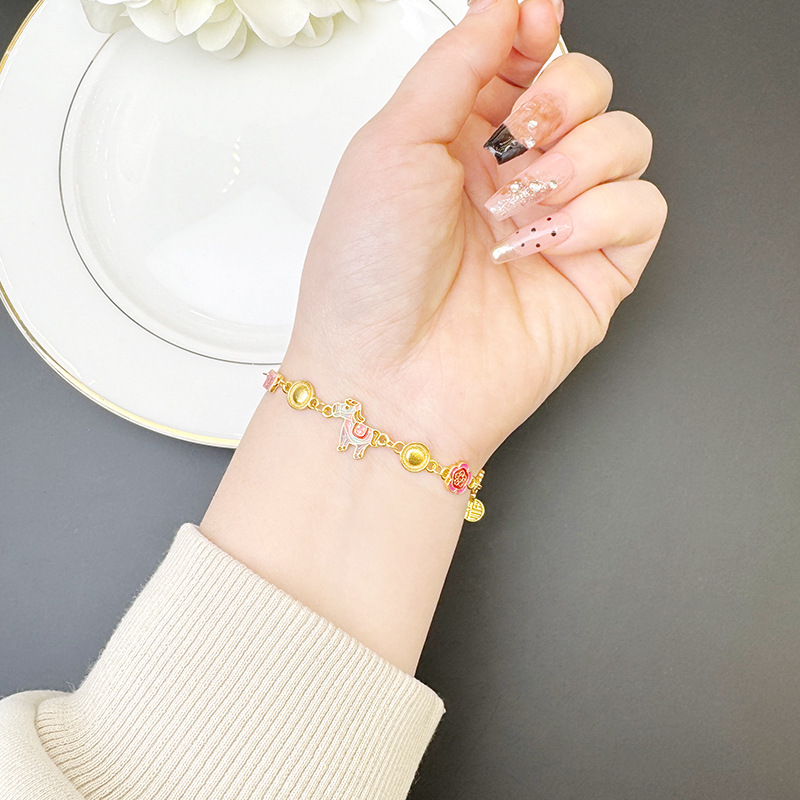 Nuevos productos de oro de arena vietnamita tendencia esmalte color pulsera de poní ligera aleación de cobre de lujo joyería al por mayor