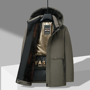 Graphene cotton-padded coat men's winter thickened warm fleece jacket business middle-aged dad wear detachable hat cotton-padded coat men
