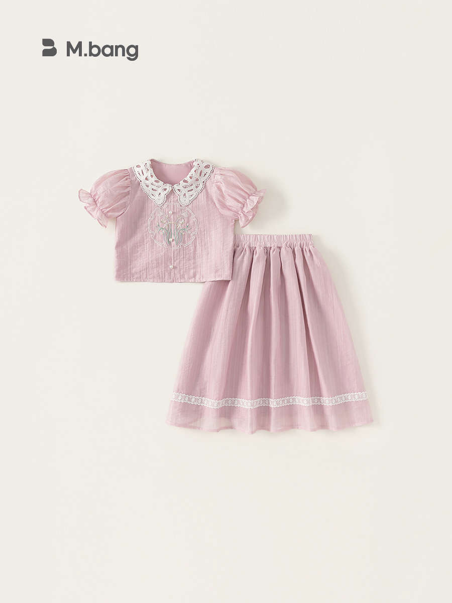 Youbao ropa para niños traje para niñas verano cuello de encaje bordado camisa de estilo nacional niña grande falda casual de dos piezas