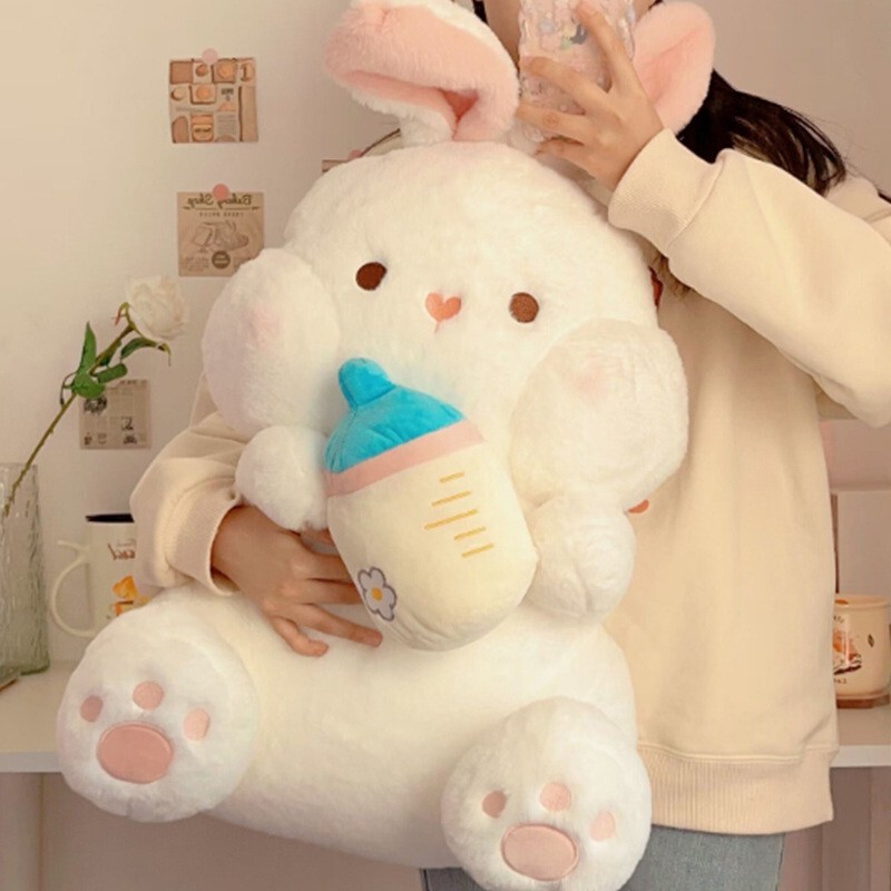 Cute and Adorable Baby Bottle Rabbit Plush Toy, Little White Rabbit Pillow, Birthday Gift, Sleeping Companion for Girls, Sleeping Rabbit