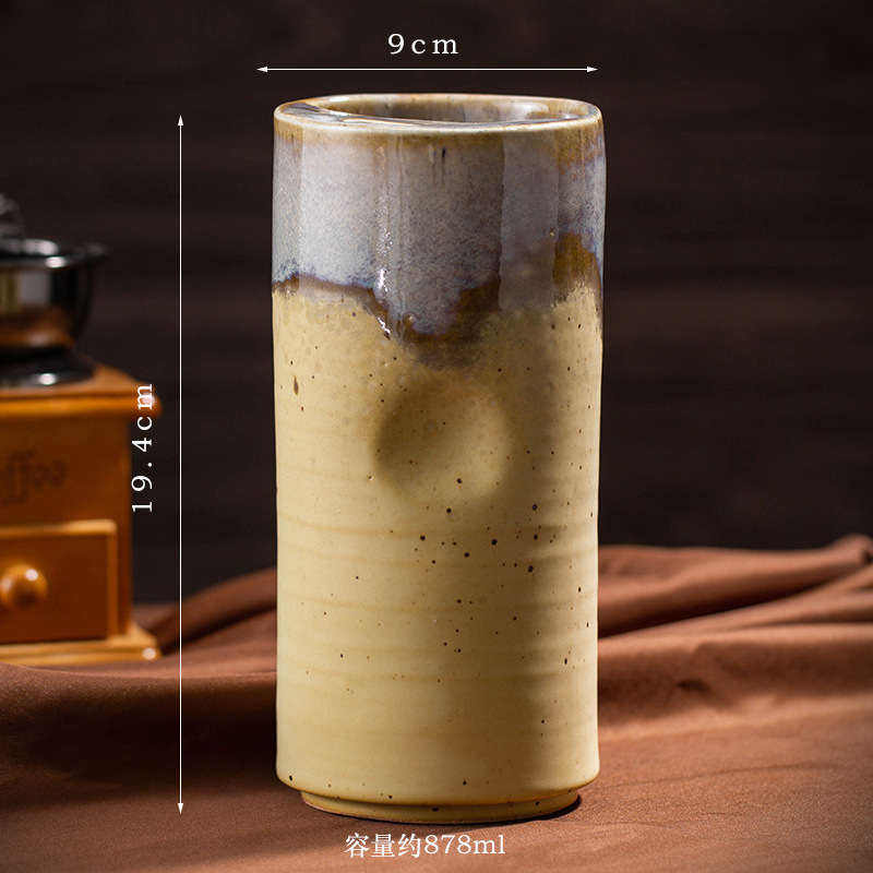 窑变复古咖啡杯水杯创意陶瓷直筒杯大容量吸管杯跨境粗陶马克杯子|undefined