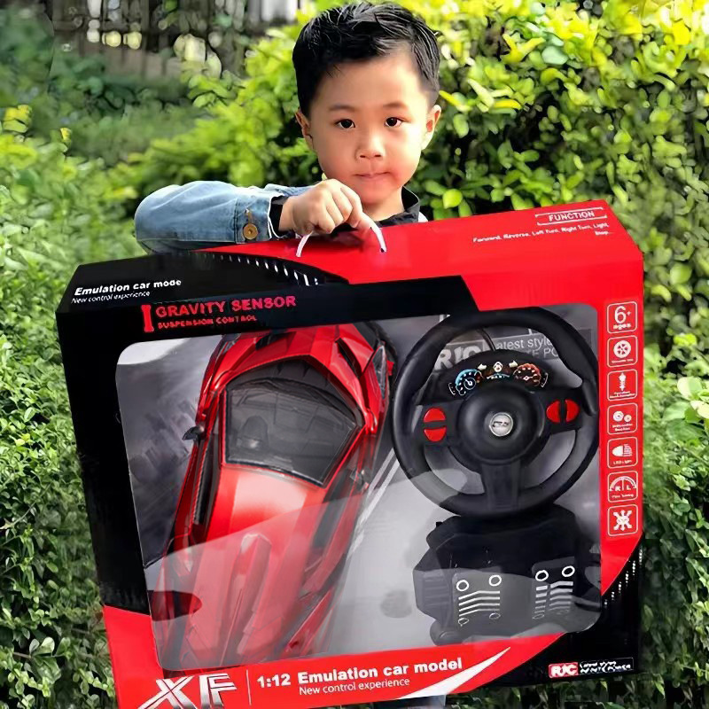 Portable large gift box children's toy RC remote control car four-way rechargeable car steering wheel gravity induction stall goods