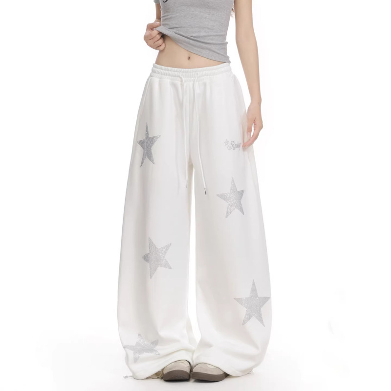 American Retro Style Star Rhinestone Wide-Leg Sweatpants Unisex Loose Casual Slimming Versatile Straight-Leg Couple's Casual Pants