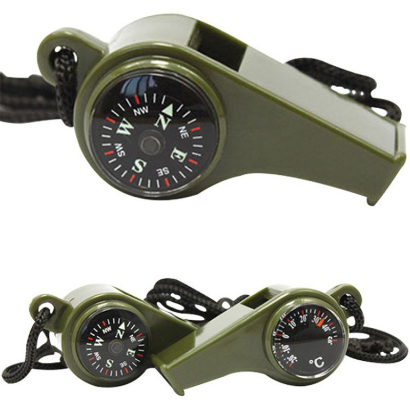 3-in-1 compass, life-saving whistle, and thermometer – a multi-functional outdoor survival whistle with a high-frequency sound and a lanyard
