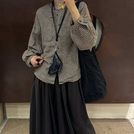 亚麻格子衬衣源头工厂春夏新款文艺复古防晒宽松显瘦外搭叠搭女装