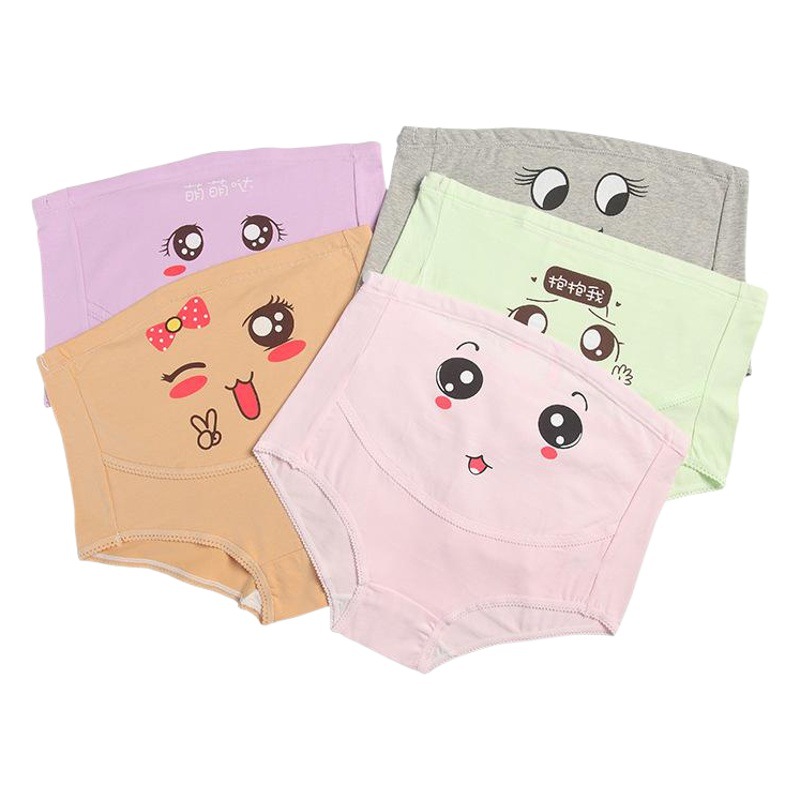 Maternity Underwear Pure Cotton Breathable High Waist Belly Support Adjustable Cute Cartoon Expression Pants Pregnancy Seamless Belly Support Factory
