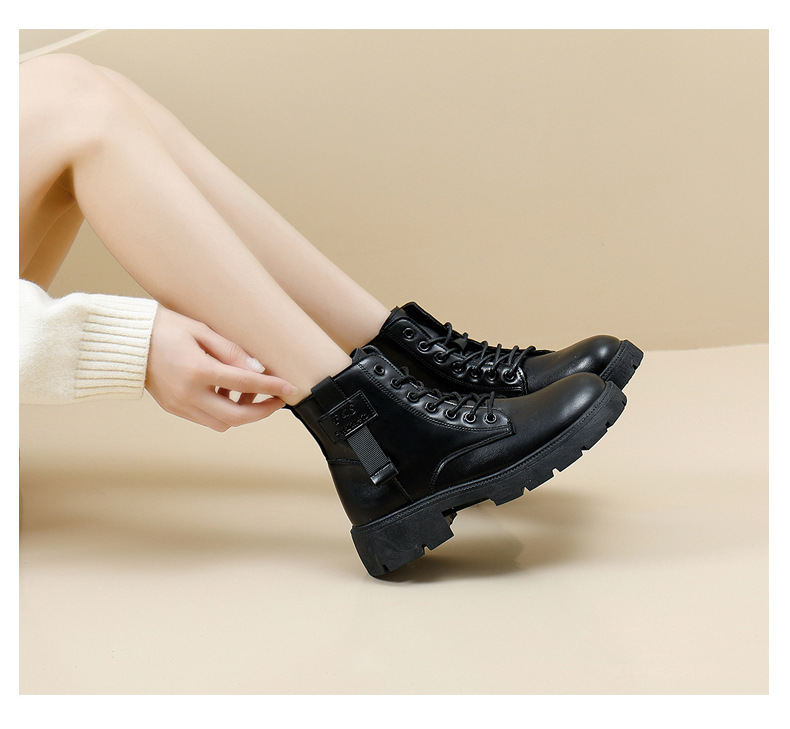 2023 Syksyn uusi brittiläinen paksupohjainen naisten opiskelija lyhytsaappaat sivussa vetoketjullinen moottoripyörän saappaat_voghion.com