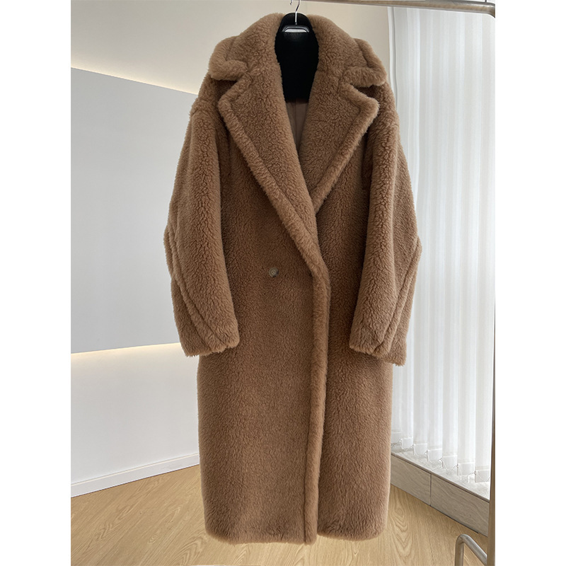 2022 New M home teddy bear coat silhouette teddy particles alpaca wool shearing coat women's long