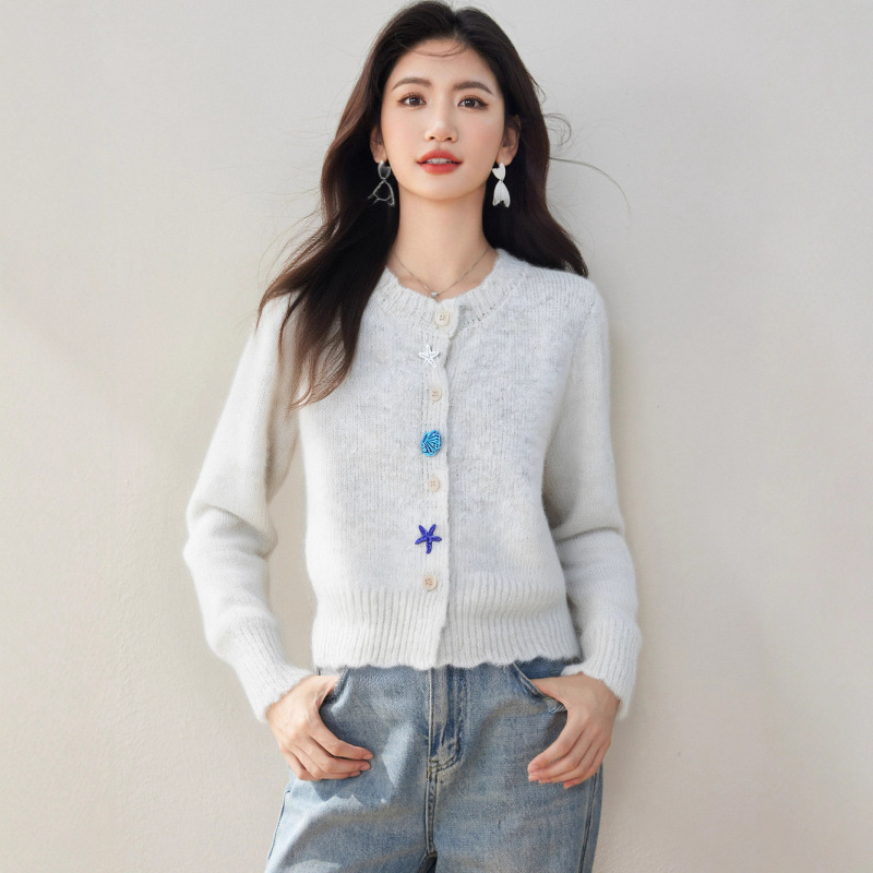 洋气可爱减龄奶呼呼毛衣开衫女秋冬气质甜美百搭小个子圆领针织衫|undefined