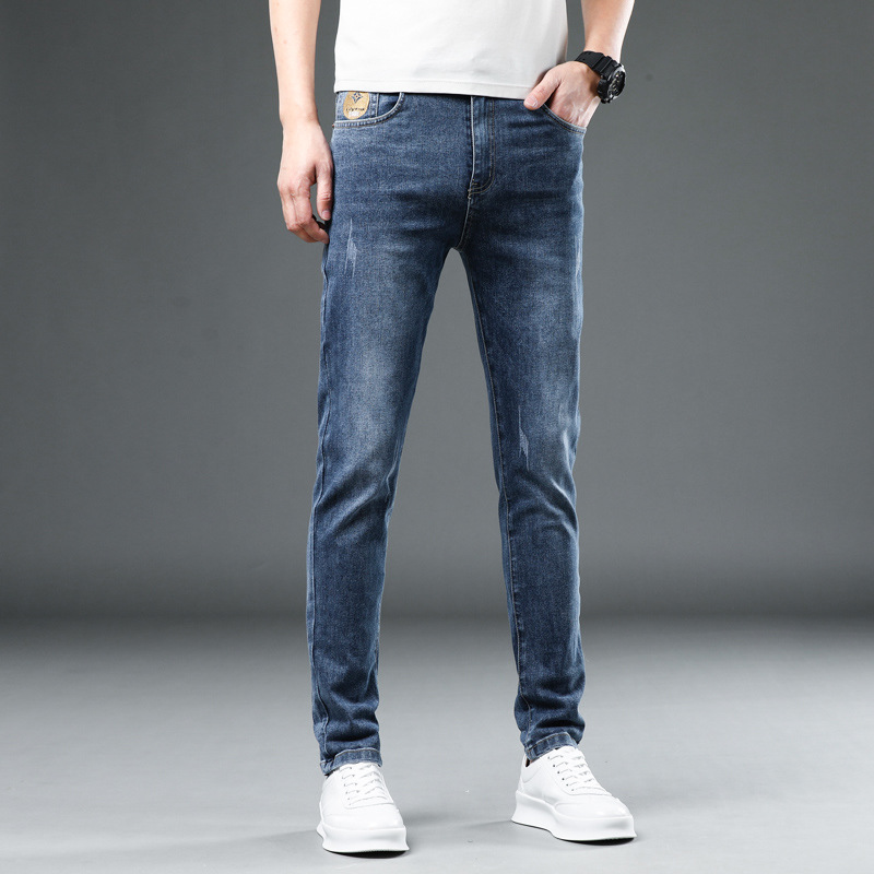 Jeans hombres rectos delgados de los hombres marca de moda primavera y otoño casual cuatro estaciones regulares pantalones largos rectos 2023 nuevo