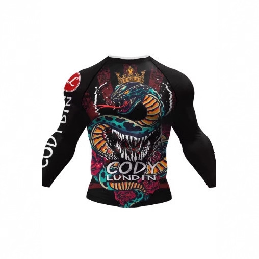 Cody Lundin男士健身跑步防晒衣搞笑骷髅图案运动拳击训练T恤长袖