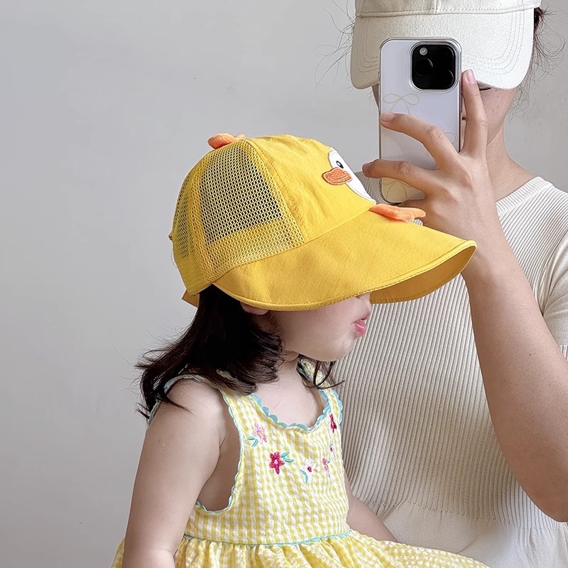 Bonito pato amarillo sombrero para niños de verano malla transpirable para niños y niñas bebés gorro de bisel grande sombrero de protección solar