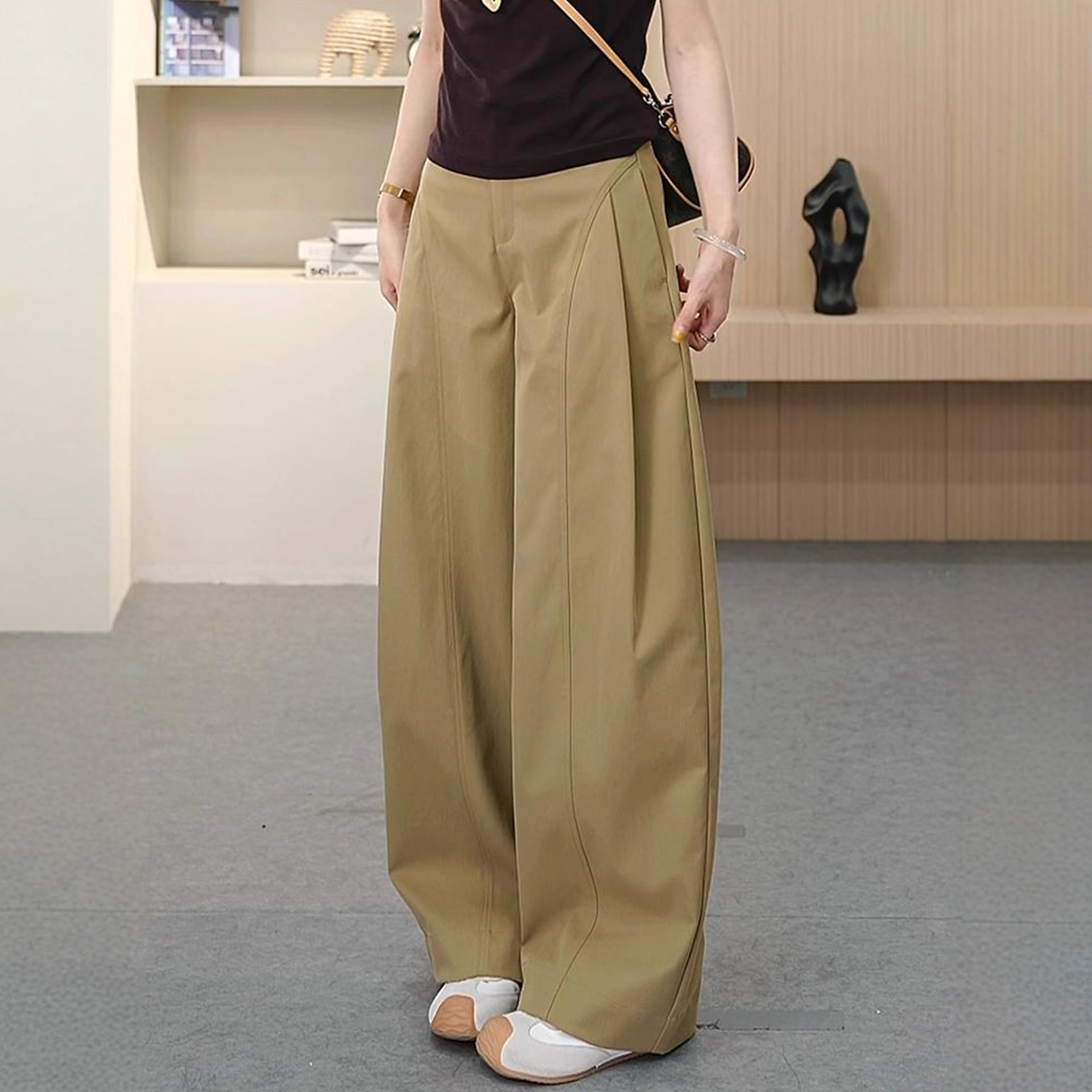 Wide-Leg Trendy Pants for Women 2025 Side Pleated Wide Autumn New High-Waisted Loose Slimming Fashion Pants Foreign Trade