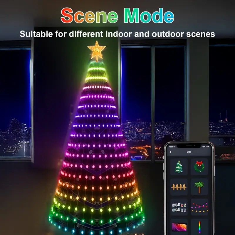 Amazon árbol de Navidad iluminación de color punto de control de piel luz de línea de luz de atmósfera de Navidad APP cuerda inteligente de árbol de Navidad