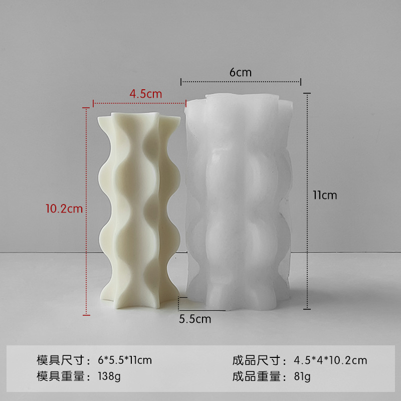 Jiahuimei molde de vela cilíndrica a rayas DIY ondulado pilar redondo aromaterapia yeso adorno molde de silicona