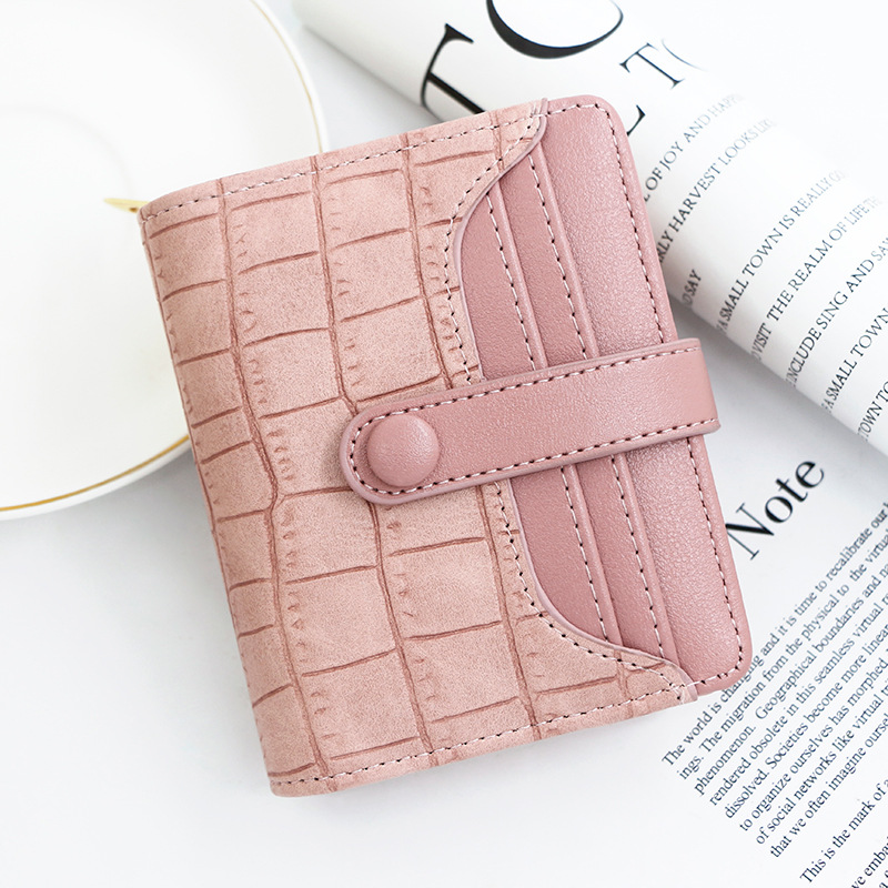 Cocodrilo patrón de las mujeres billetera corta hebilla retro gran capacidad Multi-tarjeta de posición piedra patrón monedero bolso de identificación