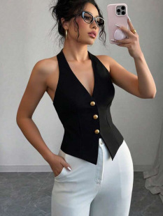 Cross-Border European and American Style Halterneck Vest Amazon Foreign Trade Summer Sexy Backless Suspender Cardigan Women's Clothing