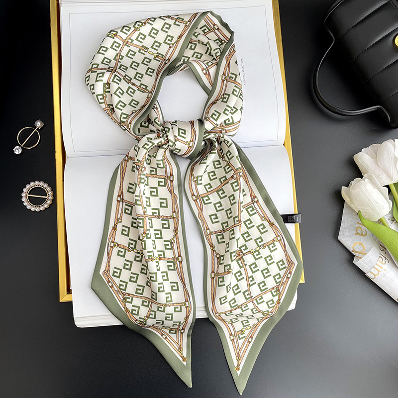 Bufanda larga pequeña para mujer primavera y verano nuevo impreso moda todo partido corbata de pelo bolsa bufanda decorativa cinta banda de pelo