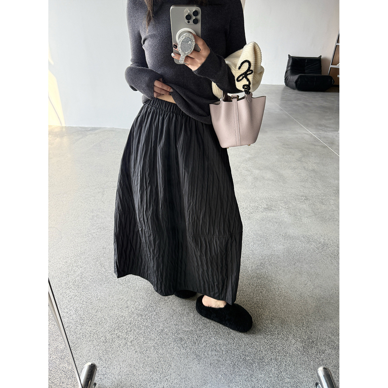 【王琪芝】肌理感设计半身裙女高腰休闲保暖显瘦气质花苞裙WQ083