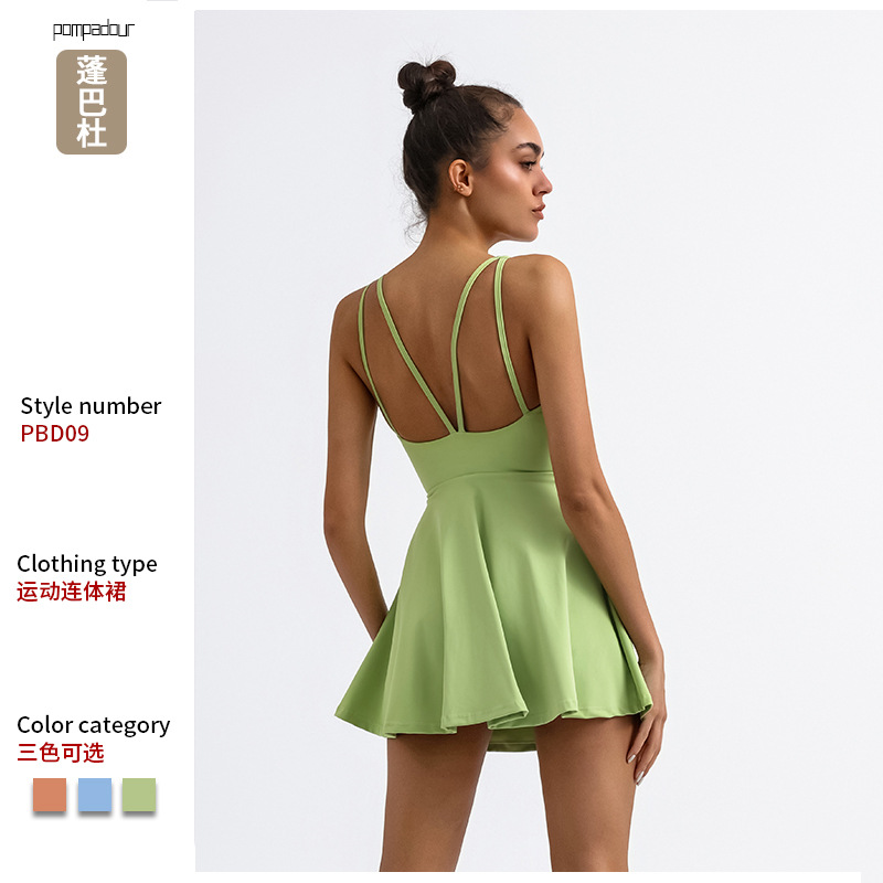 Vestido de una pieza de yoga transfronterizo de comercio exterior para mujer con cojín para el pecho leggings de alta elasticidad y secado rápido